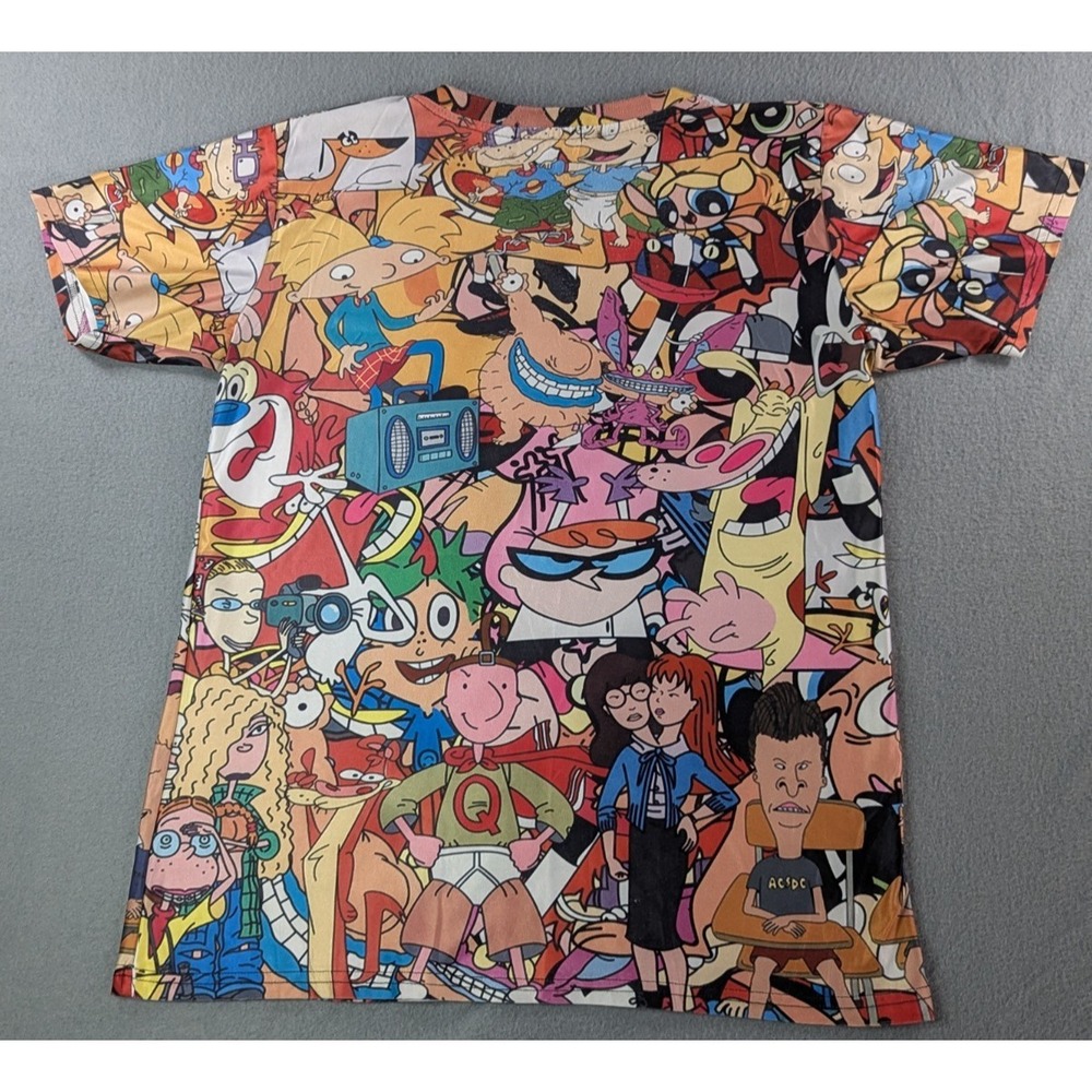 90s Nickelodeon Cartoon All Over Print Shirt Mens Medium Hey Arnold Rugrats - Picture 5 of 10